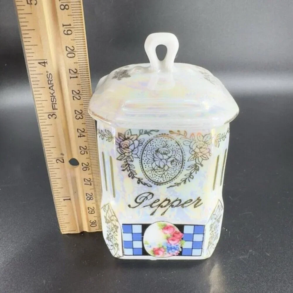 Victoria Lusterware Pepper Spice Canister Jar Box Container W Lid Czechoslovakia